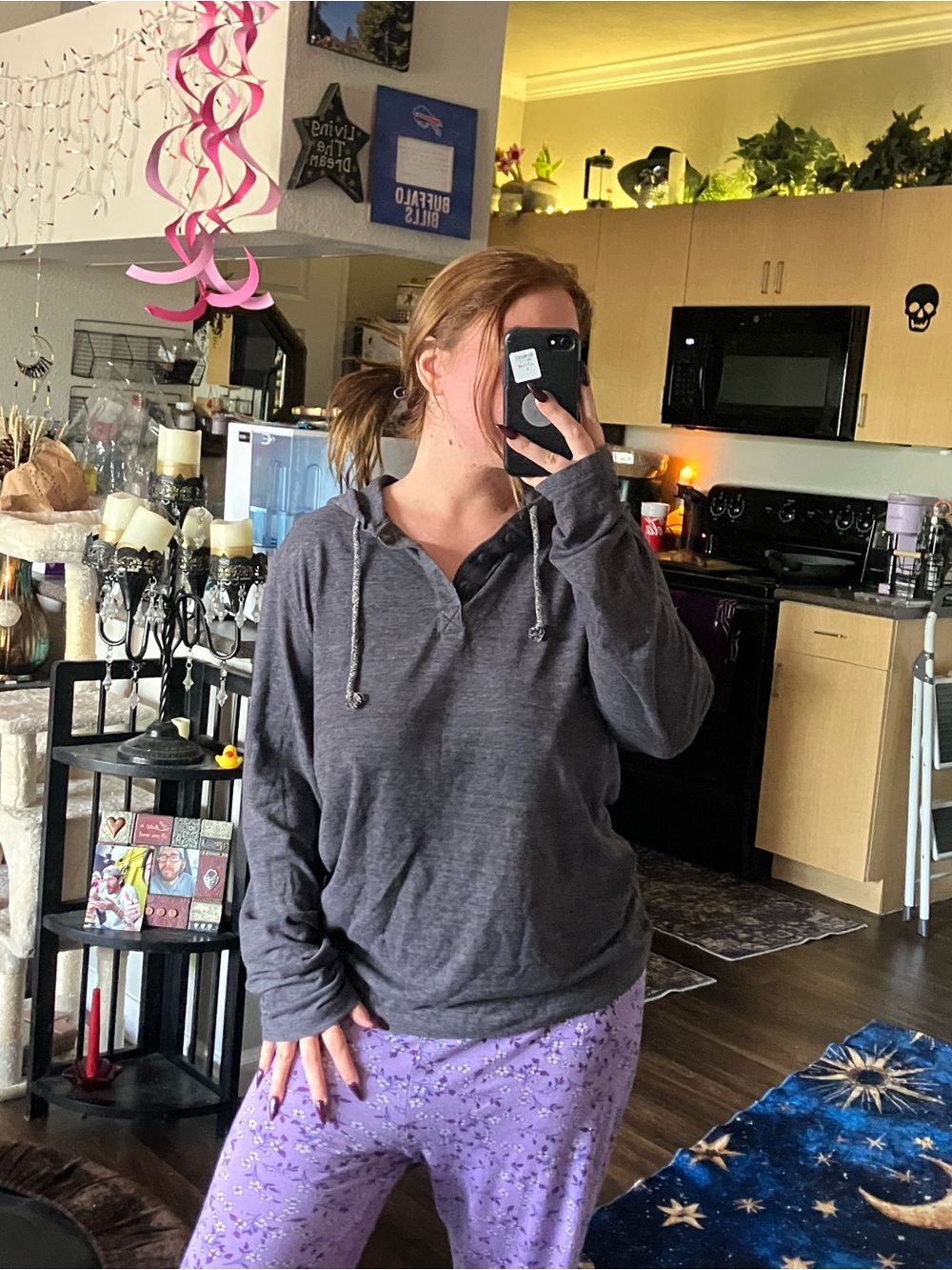 Women’s Cozy Long-Sleeve Hooded Top in Charcoal Gray